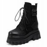 New Retro Lace Up British Style Motorcycle Boots Women Round Toe Thick Sole High Heels Ankle Boots Female Casual Shoes E