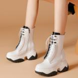 Designer Fashion Mixed Color Thick Platform Chelsea Boots Mid Calf Boots Women Casual Footwear Chunky High Heels Shoes E