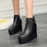 Women Genuine Leather Thick High Heels Elegant Ladies Zip Simple Wedge Ankle Boots Classic Design Female Dress Boot Shoe