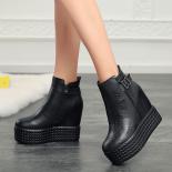Women Genuine Leather Thick High Heels Elegant Ladies Zip Simple Wedge Ankle Boots Classic Design Female Dress Boot Shoe