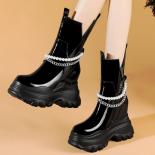 New Fashion Ankle Boots Chunky High Heels Patent Leather Women Platform Black White Punk Gothic  Model Ladies Shoes E000