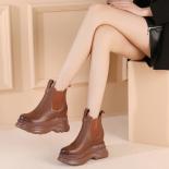 Women Casual Lady Shoes Genuine Leather Footwear Punk Style Autumn Summer Ankle Boots High Heels Thick Platform Shoes E0