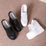 حجم كبير الصيف شبكة الدانتيل حذاء من الجلد أسود أبيض المرأة مغلقة جولة تو سميكة وحيد أحذية أسافين عادية عالية الكعب E00
