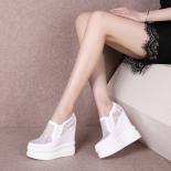 Large Size Summer Mesh Lace Ankle Boots Black White Women Closed Round Toe Thick Sole Shoes Casual Wedges High Heels E00