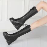 Botas largas hasta la rodilla de cuero genuino para mujer, zapatos de plataforma de suela gruesa de estilo informal, cuñas Hee, 