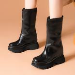 جديد أزياء المرأة الخريف الشتاء أحذية منصة سميكة الإنجليزية نمط جولة تو السيدات منتصف العجل أحذية أسود براون عالية الكعب