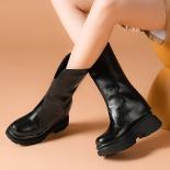 נשים חדשות אופנה סתיו חורף נעלי פלטפורמה עבות בסגנון אנגלי עגולה בוהן נשים אמצע עגל מגפיים שחור חום עקב גבוה