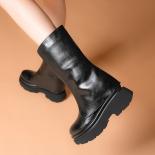 Nuevas mujeres moda Otoño Invierno zapatos de plataforma gruesa estilo inglés punta redonda señoras botas de media pantorrilla n