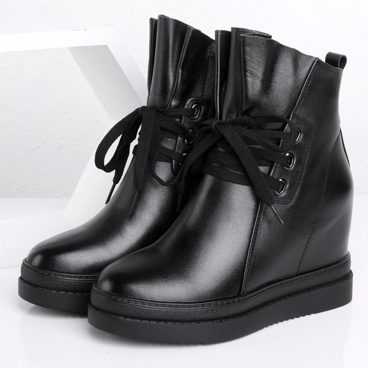 Autumn Winter Ankle Boots Women Wedges High Heels Platform Shoes Split Leather Ladies Thick Heeled Designer Shoes Female