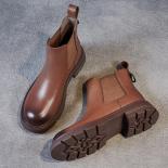 Botines de estilo británico con punta redonda, zapatos de piel de oveja para mujer, botas cortas estilo Chelsea para otoño e inv