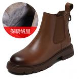 Round Toe British Style Ankle Boots Female Sheepskin Leather Shoes Autumn Winter New Chelsea Short Boots Square High Hee