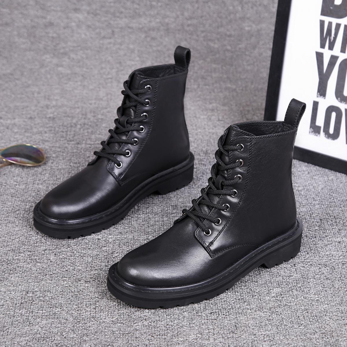 British Style Cowboy Boots For Women Leisure Genuine Leather Shoes Warm Plush Winter Boot Platform Ankle Botas De Mujer 