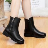 Women Casual Big Size Warm Plush Snow Boots Cow Leather Winter Boot Ladies Black Cotton Shoes Outdoors Ankle Botas Mujer