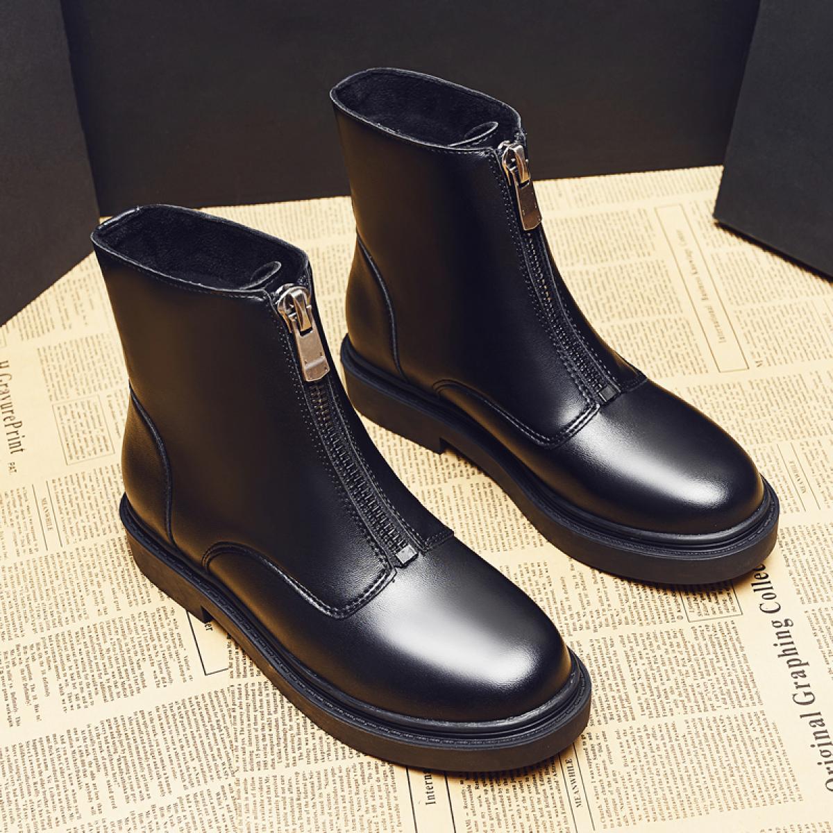 Nuevo diseño, botas Chelsea de lujo a la moda para mujer, zapatos negros de cuero genuino para otoño e invierno, zapatos con pla