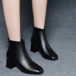 New Design Women Fashion Soft Leather Boots Ladies  High Heels Shoes Square Toe Chelsea Boot Black Elegant Ankle Botas M