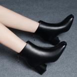 New Design Women Fashion Soft Leather Boots Ladies  High Heels Shoes Square Toe Chelsea Boot Black Elegant Ankle Botas M
