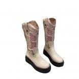 Cavalier Boots Women's 2022 Spring And Autumn New Embroidery Western Cowboy Boots Midtube Thicksoled Martin Boots  Women