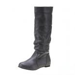 Women's Calf Length Leather Long Boots Autumn And Winter Round Toe Pleated Tall Flat Boots Knight Boots For Female  Wome