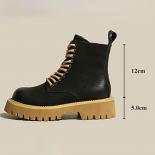 Ladies Leather Martin Boots Chunky Motorcycle Boots For Women Uni Round Toe Lace Up Combat Boots Size 35 40