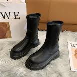 Women's Platform Chelsea Black Martins Round Toe Mid Calf Boots Autumn Winter Short Leather Rubber Comfortable Boots  Wo