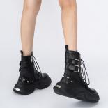 Botas Martin para mujer, botines de corte alto de estilo británico, botas de moto con punta redonda, zapatos de roca con cinturó