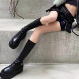 Women Gothic Platform Chunky Boots Shoes For Women Round Toe Slip On Mid Calf Combat Motorcycle Boots Black Punk Long Bo
