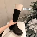Women Knee High Boots Female Color Block Thick Bottom Platform Shoes Ladies Designer Round Toe Casual Back Zipper Knight