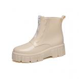 Women Chunky Platform Rain Boots Ankle Boots Female Low Cut Round Toe Zipper Waterproof Shoes Water Boots Non Slip Rainb