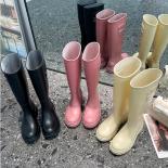 Botas de lluvia largas para mujer, zapatos de goma para exteriores, ligeras, impermeables, antideslizantes, con forro polar, med