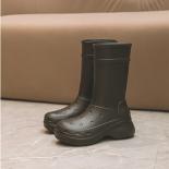 جديد أحذية المطر مكتنزة للنساء المطاط احذية المطر مقاوم للماء جولة تو Slipon أحذية طويلة منصة Rainboots المرأة بو
