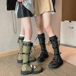 Women's Summer Chunky Platform Long Boots Gothic Costumes Knight Boots Versatile Strap Bandage Knee High Boots Zapatos D