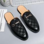 Retro Mule Shoes Men Sandals Pu Spliced Low Heel Horse Buckle Decoration Business Casual Shoes Daily Outdoor Slippers