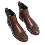 Brown Chelsea Men's Boots Rivet Business Wedding Handmade Formal Shoes Free Shipping Size 38 46 Mens Short Boots