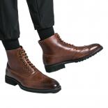 Brown Men Short Boots Block Lace Up Round Toe Spring Autumn Business Handmade Mens Ankle Boots Size 38 46