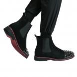 Black Chelsea Men's Boots Rivet Flock Business Wedding Handmade Formal Shoes Free Shipping Size 38 46 Mens Short Boots