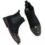 Black Chelsea Men's Boots Rivet Flock Business Wedding Handmade Formal Shoes Free Shipping Size 38 46 Mens Short Boots