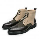 New Men Short Boots Brown Block Lace Up Round Toe Flock Business Vintage Boots Handmade Size 38 46