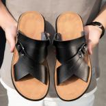 סנדלי קיץ לגברים עור pu שיטת לבישה כפולה תחתית שטוחה נוחה נגד החלקה נעלי חוף סנדלי משלוח חינם