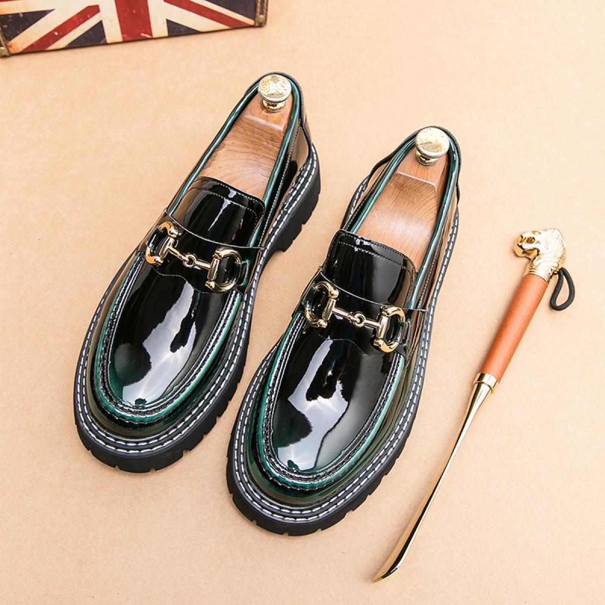Loafers Shoes Men Round Toe Thick Sole With Anti Slip Firm Sewing Thread Horsehead Buckle Decoration Business Men Casual