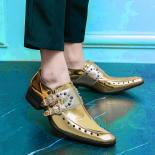 נעלי גברים מחודדות זהב נעלי מעצב שיער אופנתיות נעלי מסמרת קישוט דגמי ביצועים נעלי משתה