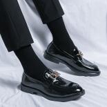 New Black Loafers Men Patent Leather Shoes Breathable Slip On Solid Casual Shoes Handmade Free Shipping Size 38 45