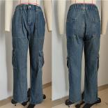 מכנסי מטען לנשים y2k רופף ג'ינס ישר אופנה רחוב מותן גבוה עם כיסים מזדמנים נשים מכנסי ג'ינס כחולים
