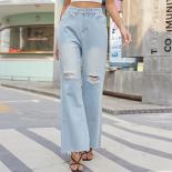 מכנסי ג'ינס קרועים לנשים אופנת אופנת רגליים רחבות בסגנון רחוב רחב מכנסיים מתרחבים 2023 חדש קז'ואל פלוס סייז ג'ינס טר