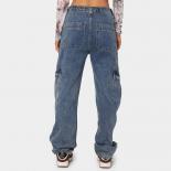 Loose Denim Cargo Pants Women Mid Rise Straight Multi Pockets Fashion Streetwear Jeans 2023 Vintage Wash 2023 Ladies Tro