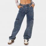 Loose Denim Cargo Pants Women Mid Rise Straight Multi Pockets Fashion Streetwear Jeans 2023 Vintage Wash 2023 Ladies Tro
