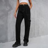 ג'ינס נשים עם מותן גבוה רטרו רופף אופנה קז'ואל סגנון רחוב אלסטי מותן ג'ינס מכנסיים מטען 2023 נשים שחורות