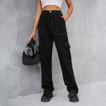 High Waist Women's Jeans Retro Loose Casual Fashion Street Style Elastic Waist Denim Cargo Pants 2023 Ladies Black Trous