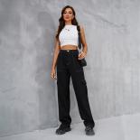 ג'ינס נשים עם מותן גבוה רטרו רופף אופנה קז'ואל סגנון רחוב אלסטי מותן ג'ינס מכנסיים מטען 2023 נשים שחורות