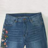 מכנסי ג'ינס רקומים לנשים אלגנטיים רפויים באמצע המותן מכנסיים מתרחבים רגיל רחוב במידות גדולות מכנסיים אמא 2023 מכנס נשים חדשות