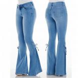 Stretch Women's Jeans Vintage Blue Wash Lace Up Mid Rise Street Flare Fashion Casual Plus Size Ladies Denim Trousers